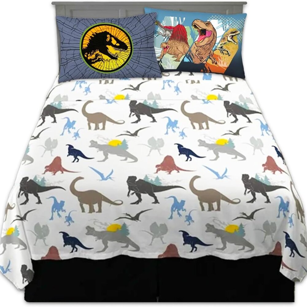 Universal Jurassic World Full 4 Piece Sheet Set Dinosaur Prowl Brand New Package